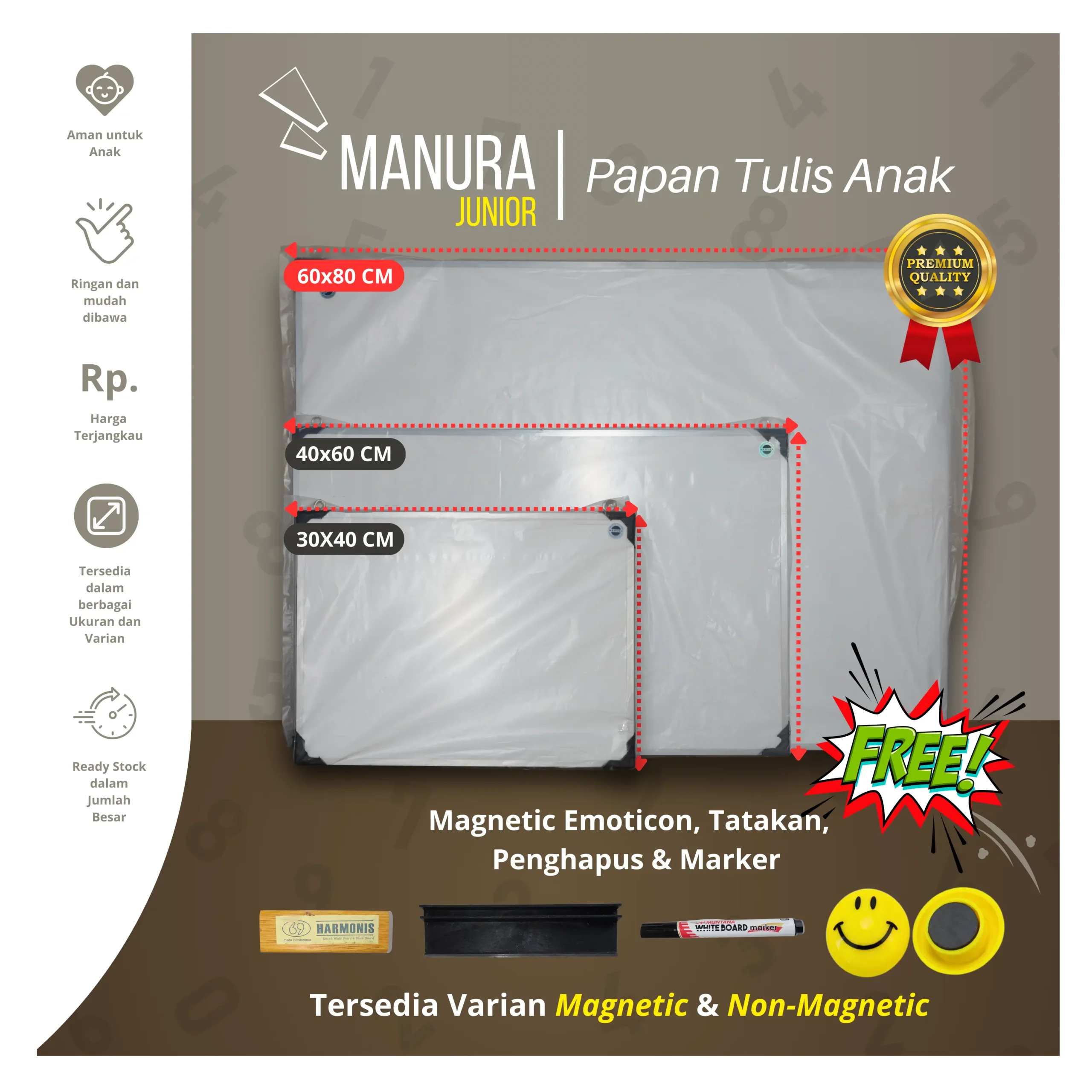Papan tulis kecil PROWB untuk belajar anak ukuran 40x60 cm